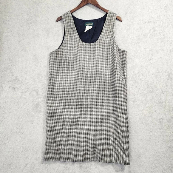 Vtg Harvé Benard Womens 100% Wool Sleeveless Houndstooth Shift Dress Size 12 - Picture 1 of 9